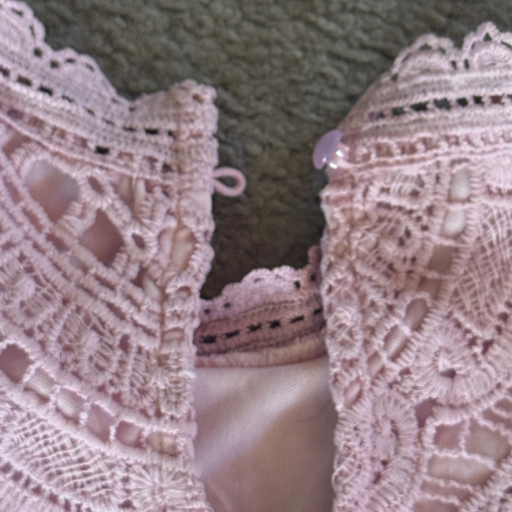 Ultra Pink Dusty Rose Lace High Neck Short Sleeve Top - Picture 4 of 6